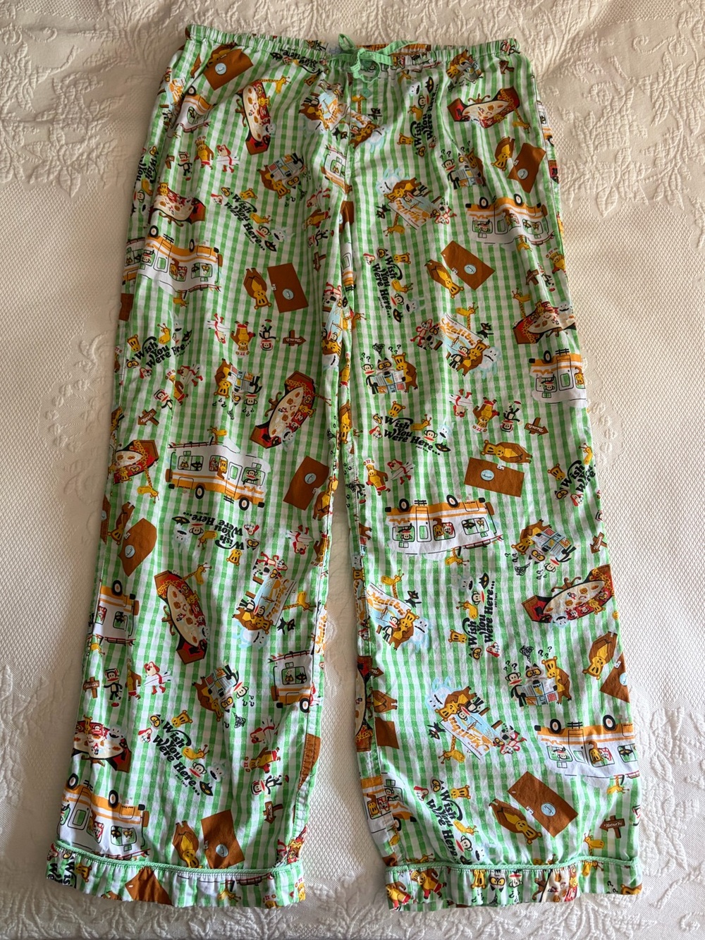 Paul Frank Y2K pj pants - size Large - Wish You Were Here green gingham pants